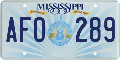 MS license plate AFO289