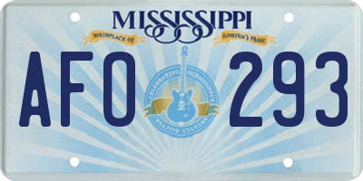 MS license plate AFO293