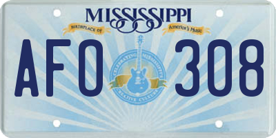 MS license plate AFO308