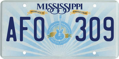 MS license plate AFO309