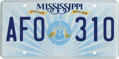 MS license plate AFO310