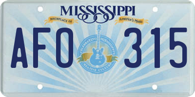 MS license plate AFO315