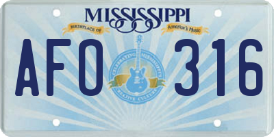 MS license plate AFO316