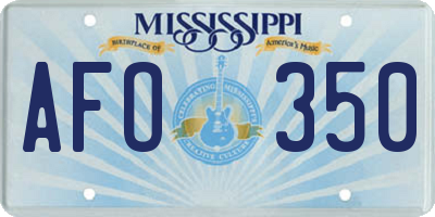 MS license plate AFO350