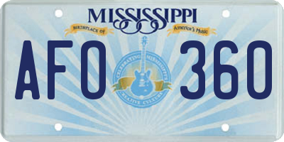 MS license plate AFO360