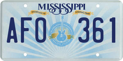 MS license plate AFO361