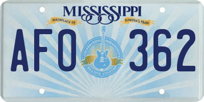 MS license plate AFO362