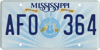MS license plate AFO364