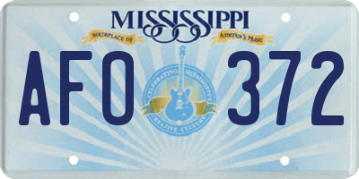 MS license plate AFO372
