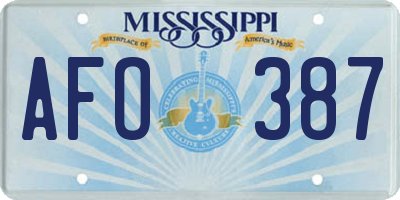 MS license plate AFO387