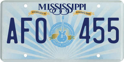 MS license plate AFO455