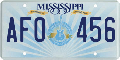 MS license plate AFO456