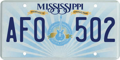 MS license plate AFO502