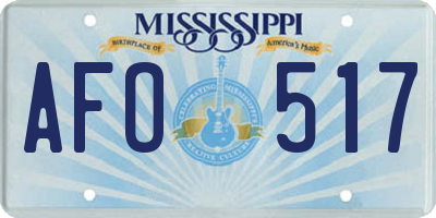 MS license plate AFO517