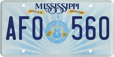 MS license plate AFO560