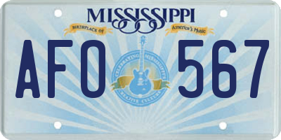 MS license plate AFO567