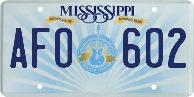 MS license plate AFO602