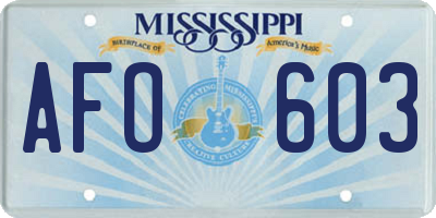MS license plate AFO603