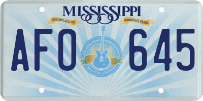 MS license plate AFO645