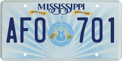 MS license plate AFO701