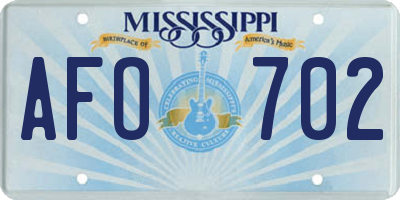 MS license plate AFO702