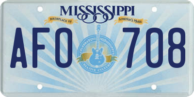 MS license plate AFO708