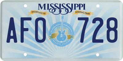 MS license plate AFO728