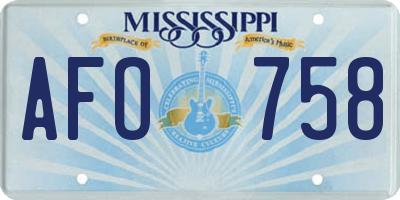 MS license plate AFO758