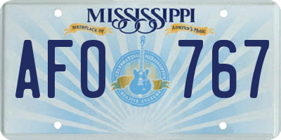 MS license plate AFO767
