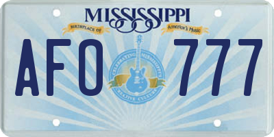 MS license plate AFO777