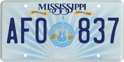 MS license plate AFO837