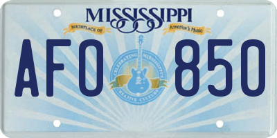 MS license plate AFO850