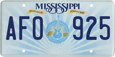 MS license plate AFO925