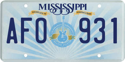 MS license plate AFO931