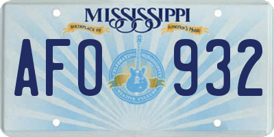 MS license plate AFO932