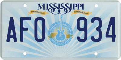MS license plate AFO934