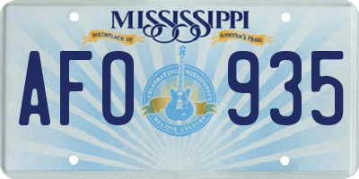 MS license plate AFO935