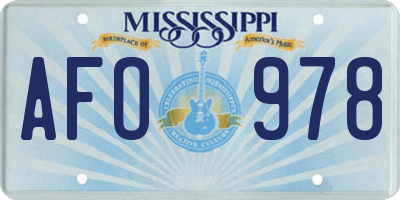MS license plate AFO978