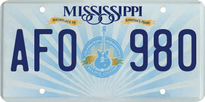 MS license plate AFO980