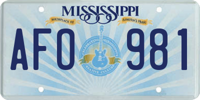 MS license plate AFO981
