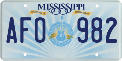 MS license plate AFO982