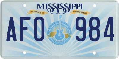 MS license plate AFO984