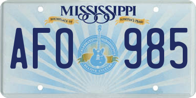 MS license plate AFO985