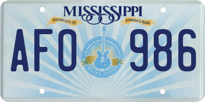 MS license plate AFO986