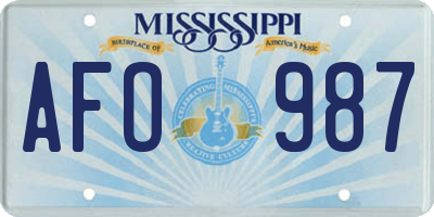 MS license plate AFO987