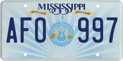 MS license plate AFO997