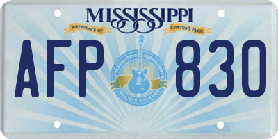MS license plate AFP830