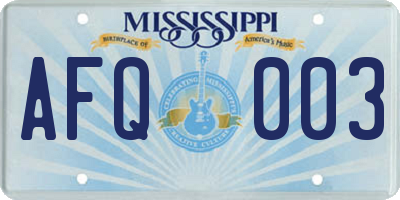 MS license plate AFQ003