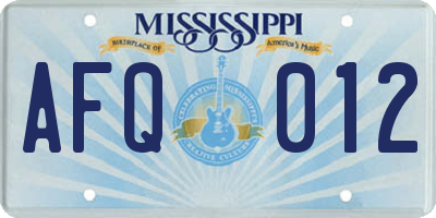 MS license plate AFQ012