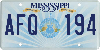 MS license plate AFQ194